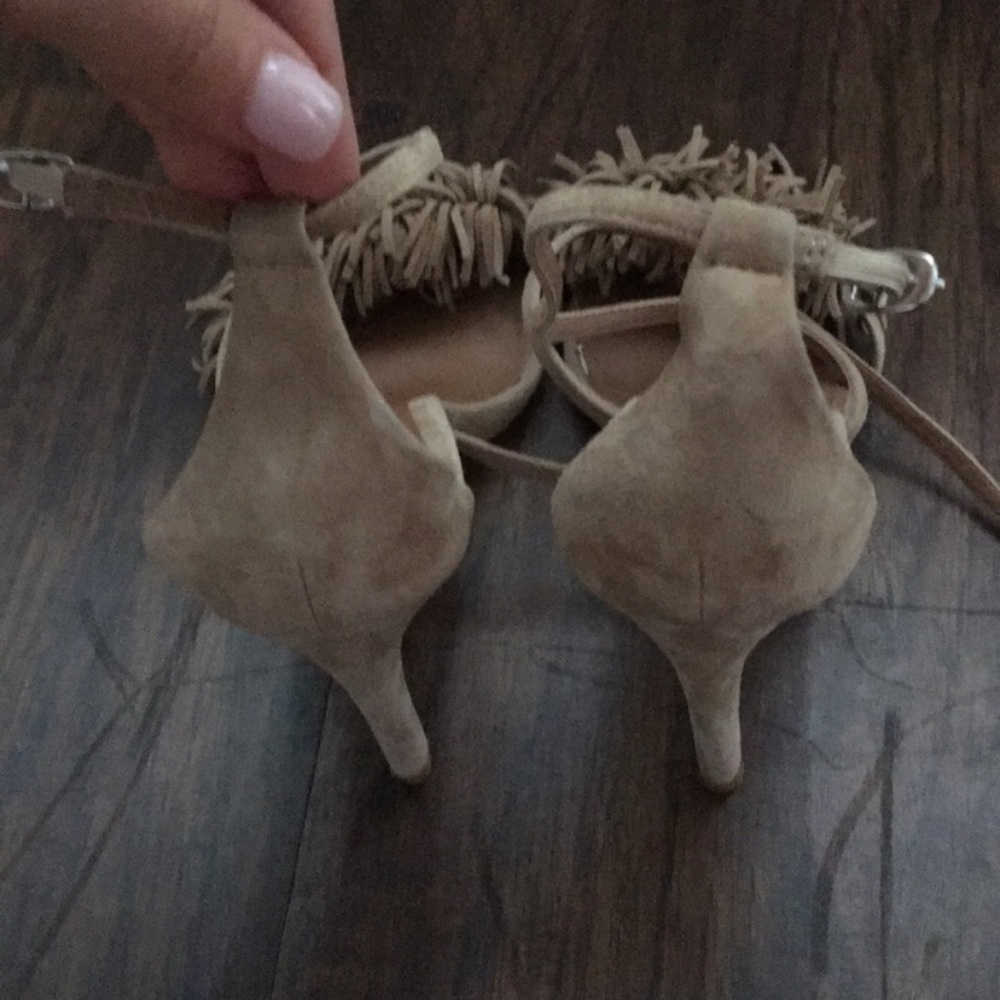 Steve Madden Nude Toe Fringe Strappy Heels